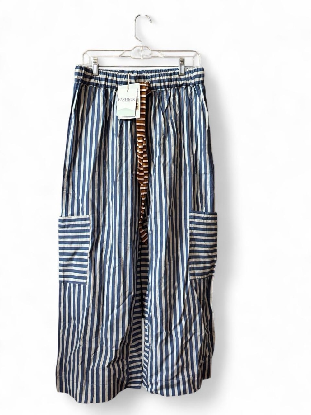 Blue and White Striped Women's Maxi Skirt -